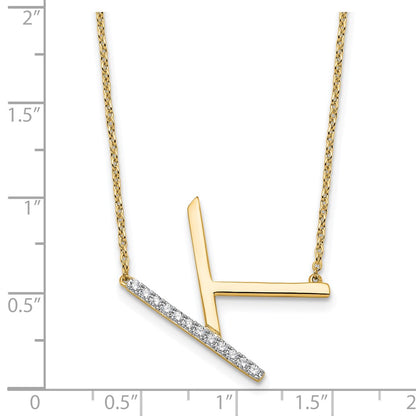14K Yellow Gold Sideways Diamond Initial K 18 Inch Necklace