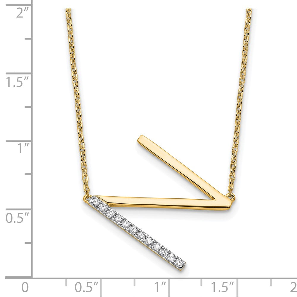 14K Yellow Gold Sideways Diamond Initial N 18 Inch Necklace
