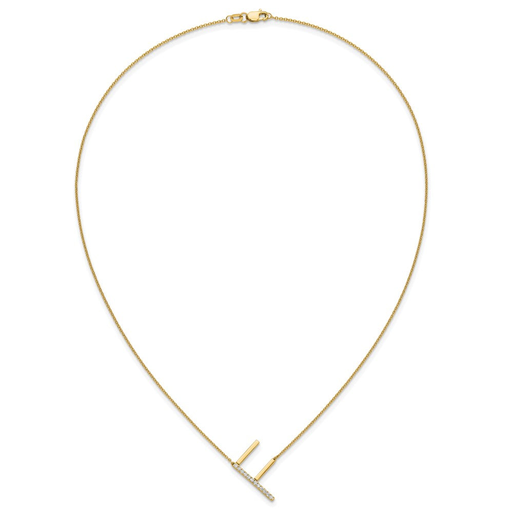 14K Yellow Gold Sideways Diamond Initial F 18 Inch Necklace