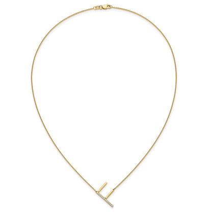 14K Yellow Gold Sideways Diamond Initial F 18 Inch Necklace