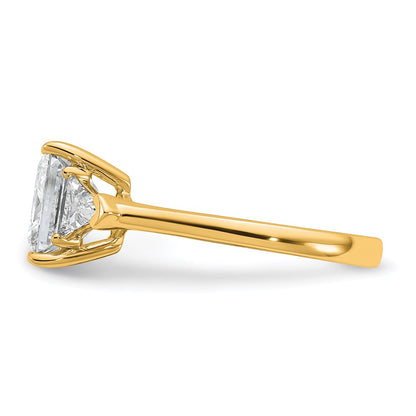 14K Yellow Gold 3 1/8 carat Certified Lab Grown Diamond VS/SI+ G+ Princess and Trillion Complete Three Stone Engagement Ring