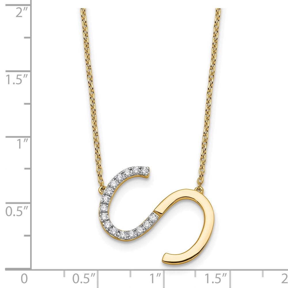 14K Yellow Gold Sideways Diamond Initial S 18 Inch Necklace