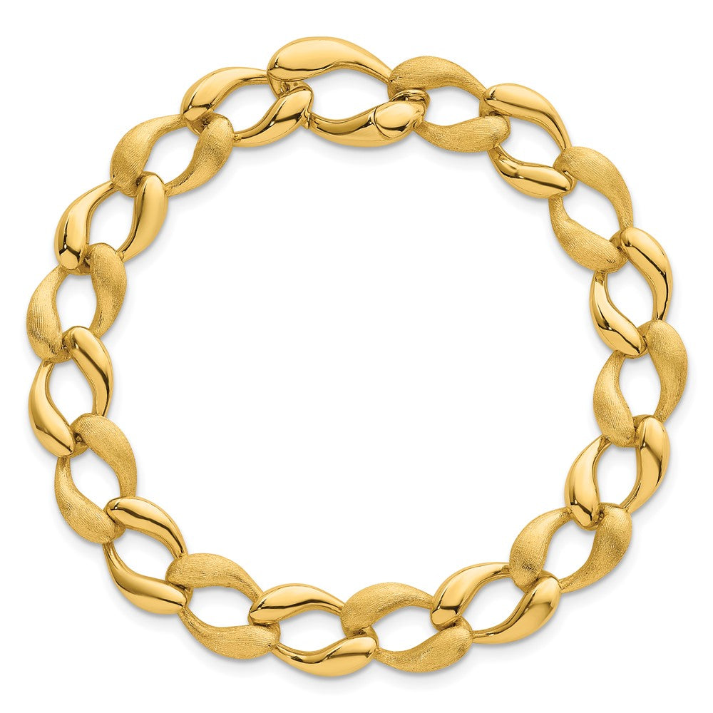 14K Yellow Gold Brushed and Polished 9mm Fancy Curb Link 7 Inch Bracelet