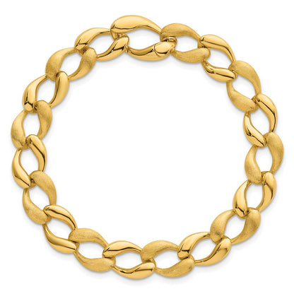 14K Yellow Gold Brushed and Polished 9mm Fancy Curb Link 7 Inch Bracelet