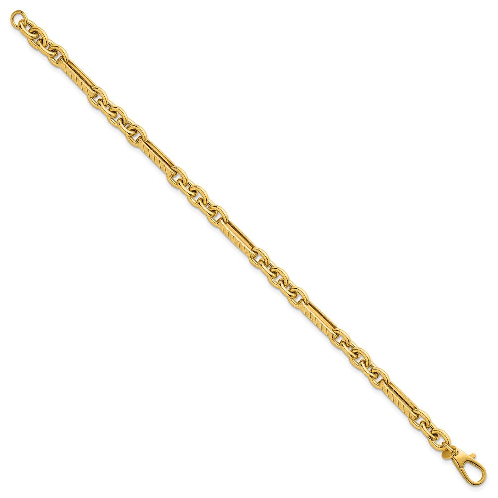 14K Yellow Gold Polished and Textured 4.9mm Oval and Round Link Chain Bracelet