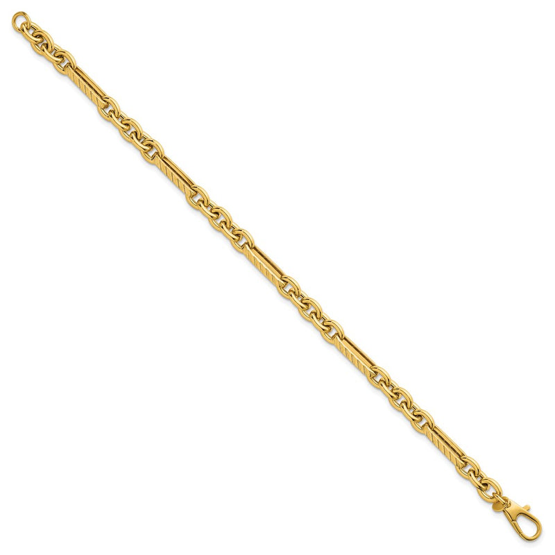 14K Yellow Gold Polished and Textured 4.9mm Oval and Round Link Chain Bracelet