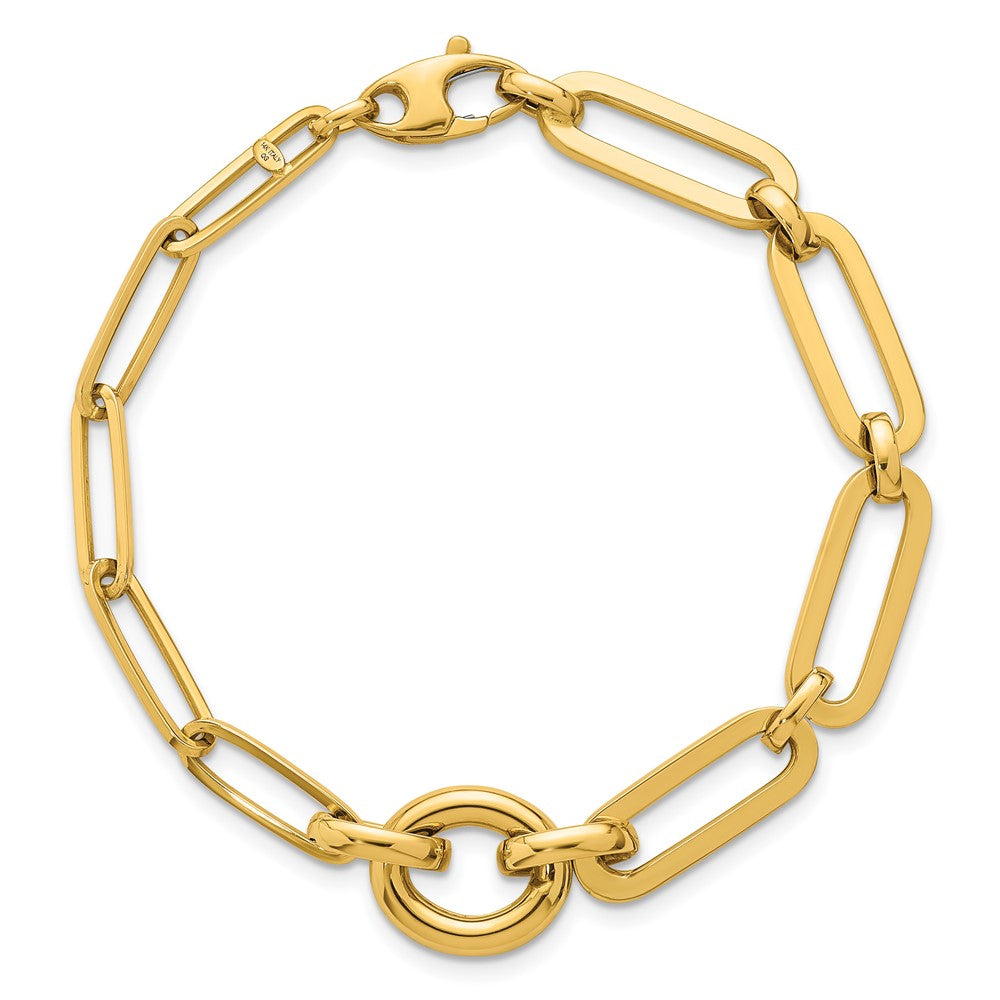 14K Yellow Gold Polished Fancy Paperclip Link with Circle 7.25 Inch Bracelet