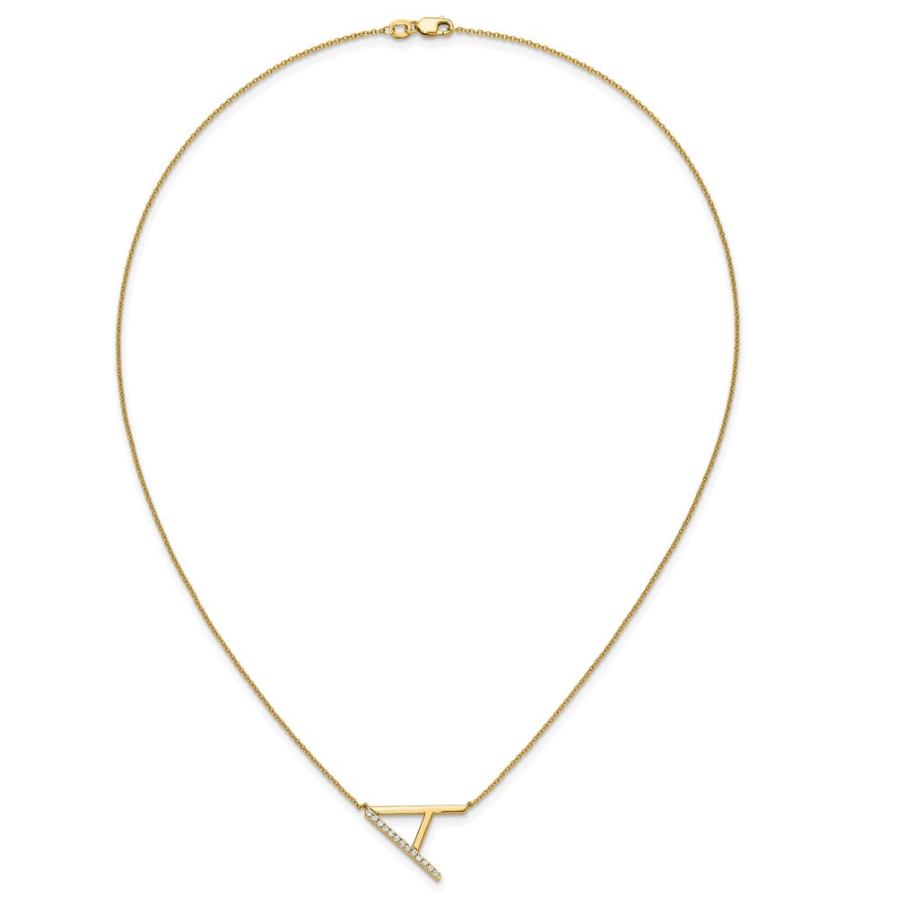 14K Yellow Gold Sideways Diamond Initial A 18 Inch Necklace
