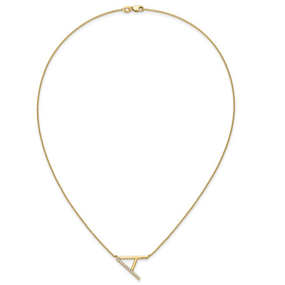 14K Yellow Gold Sideways Diamond Initial A 18 Inch Necklace