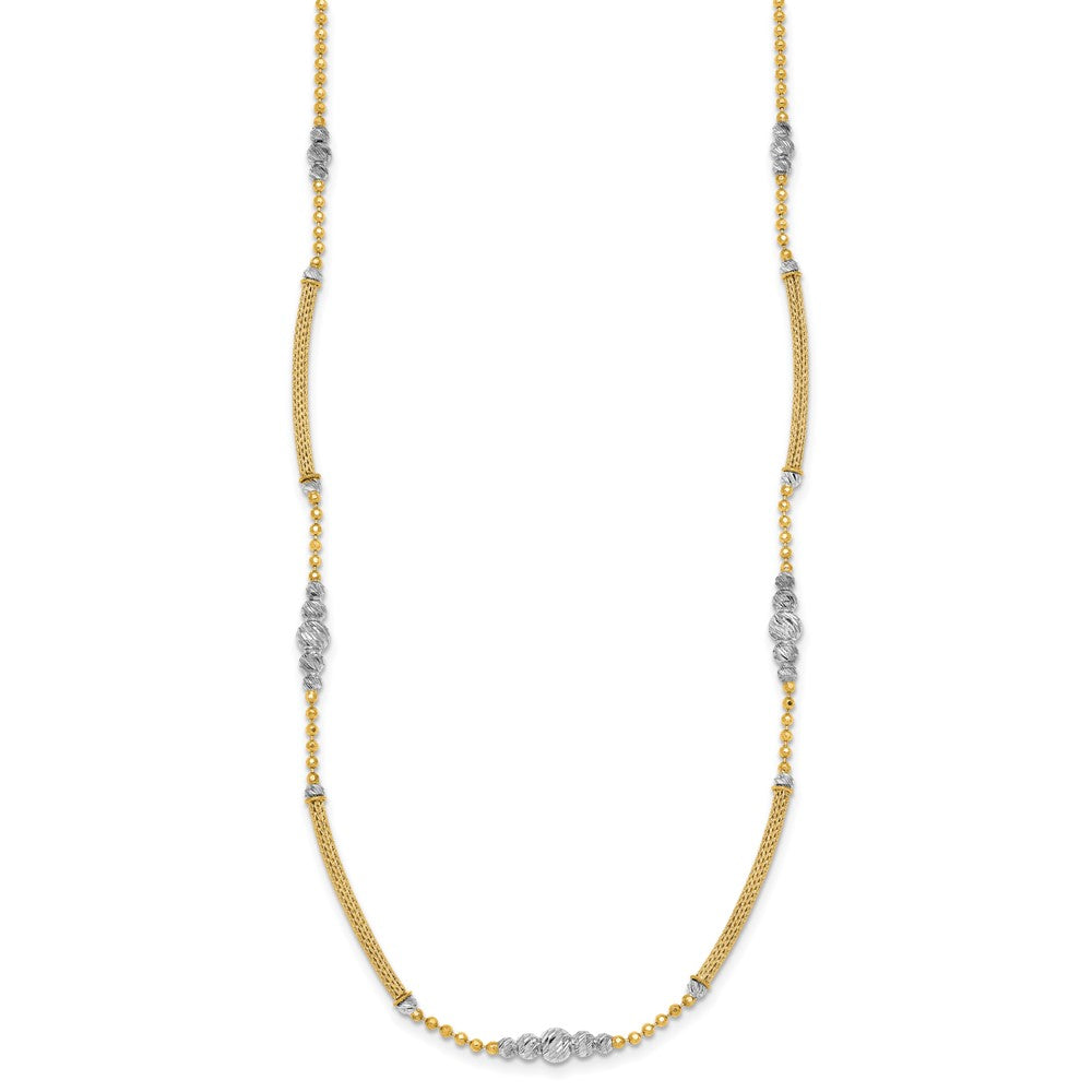 14K Two-Tone Gold Woven Bars and Diamond-cut Beads 16.75 Inch Necklace