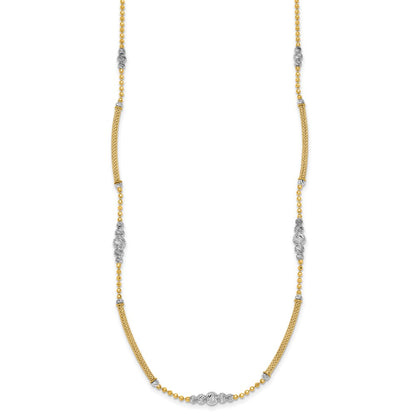 14K Two-Tone Gold Woven Bars and Diamond-cut Beads 16.75 Inch Necklace