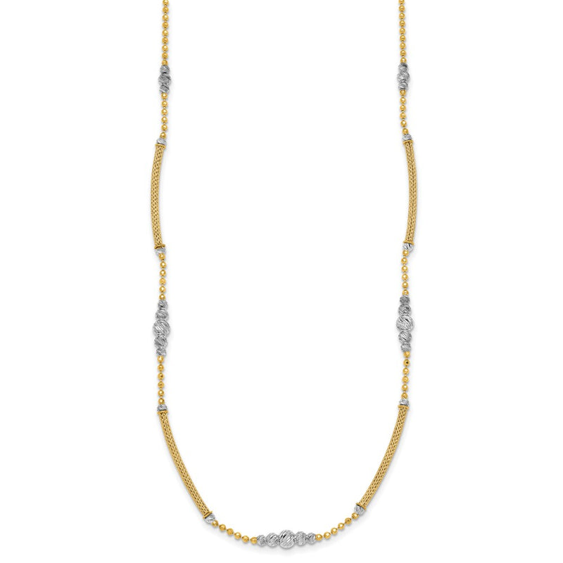14K Two-Tone Gold Woven Bars and Diamond-cut Beads 16.75 Inch Necklace