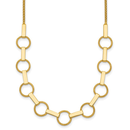 14K Yellow Gold Polished and Textured Circles and Bars 17.5 Inch Necklace