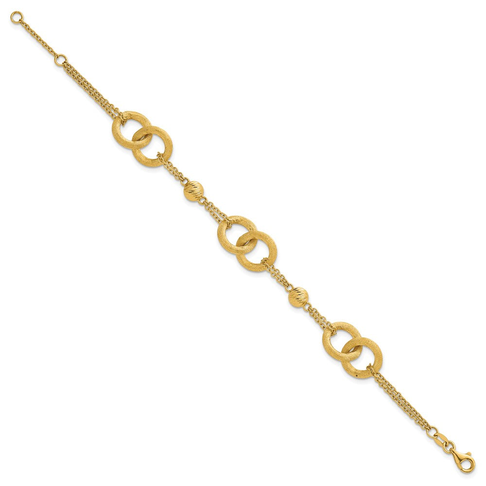 14K Yellow Gold Polished And Brushed Double Loop and Chain Bracelet with Extender