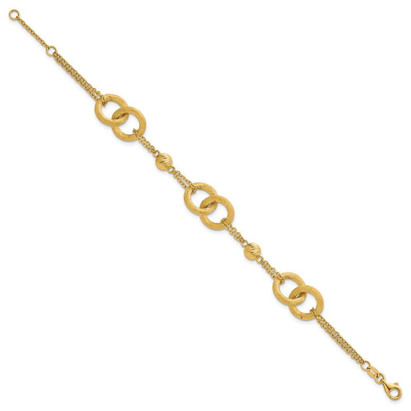 14K Yellow Gold Polished And Brushed Double Loop and Chain Bracelet with Extender