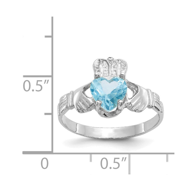 14K White Gold December CZ Heart Birthstone Claddagh Ring