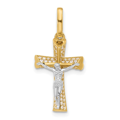 14K Two-Tone Gold Two-tone Polished CZ Crucifix with Heart Ends Pendant