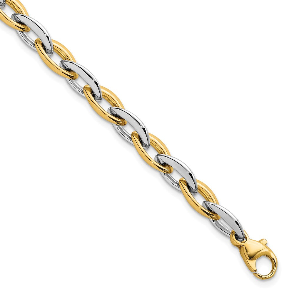 14K Two-Tone Gold Two-tone Polished 7mm Oval Link 7.25 Inch Bracelet