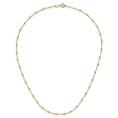 14K Yellow Gold Polished and Diamond-cut Beaded 16.75 Inch Station Necklace
