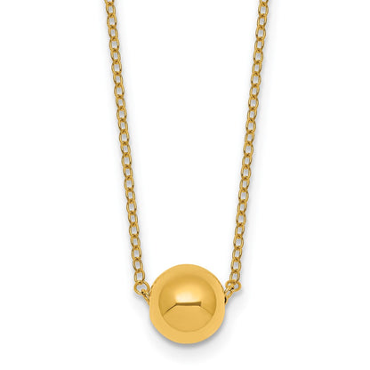14K Yellow Gold Polished 7.5mm Round Bead 16 Inch Necklace Plus 2 Inch Extender
