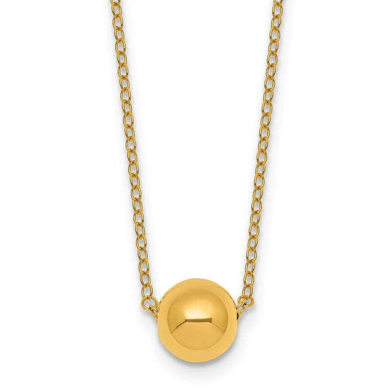 14K Yellow Gold Polished 7.5mm Round Bead 16 Inch Necklace Plus 2 Inch Extender