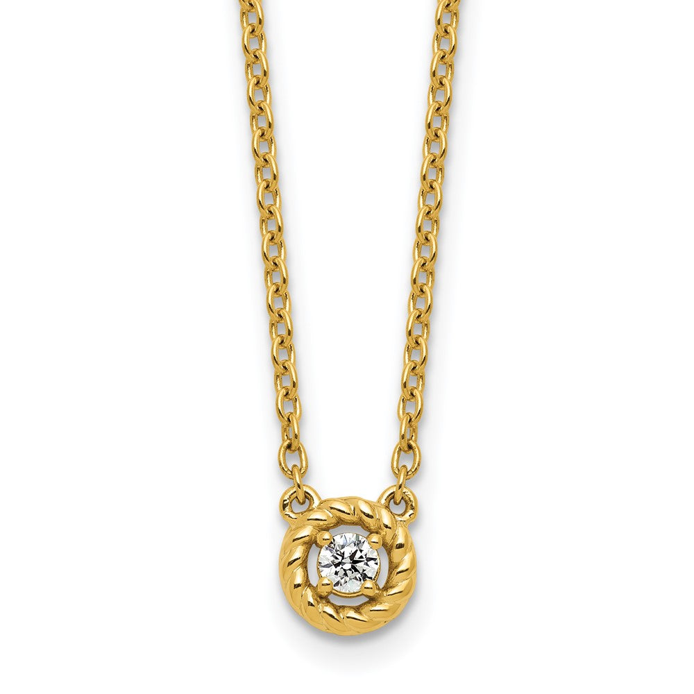 14K Yellow Gold Polished and Twisted 1/10 carat Diamond 18 Inch Necklace