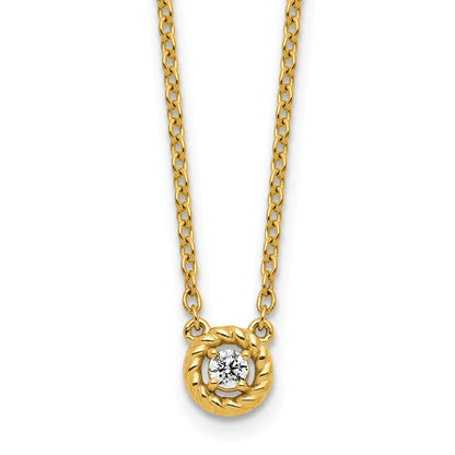 14K Yellow Gold Polished and Twisted 1/10 carat Diamond 18 Inch Necklace