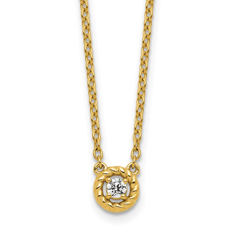 14K Yellow Gold Polished and Twisted 1/10 carat Diamond 18 Inch Necklace