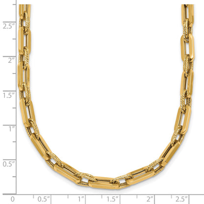 14K Yellow Gold Polished and Textured 4.8mm Double Fancy Link 18.5 Inch Necklace