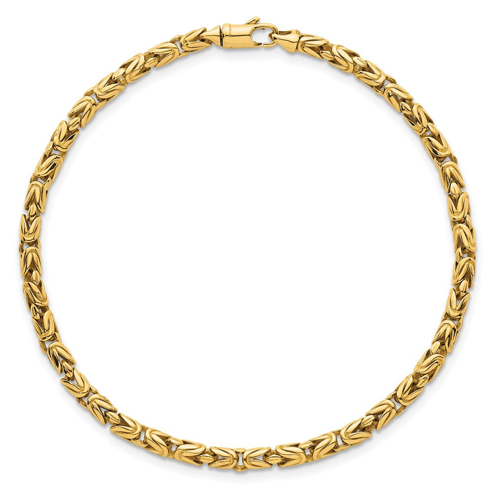 14K Yellow Gold Polished 3mm Rounded Byzantine Link Chain Bracelet