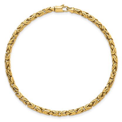 14K Yellow Gold Polished 3mm Rounded Byzantine Link Chain Bracelet