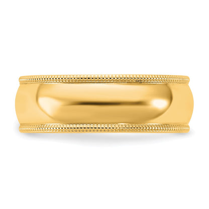 14K Yellow Gold 6.5mm Milgrain Half Round Wedding Band Ring