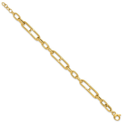 14K Yellow Gold Polished 7.4mm Fancy Paperclip Link Chain Bracelet Plus Extender
