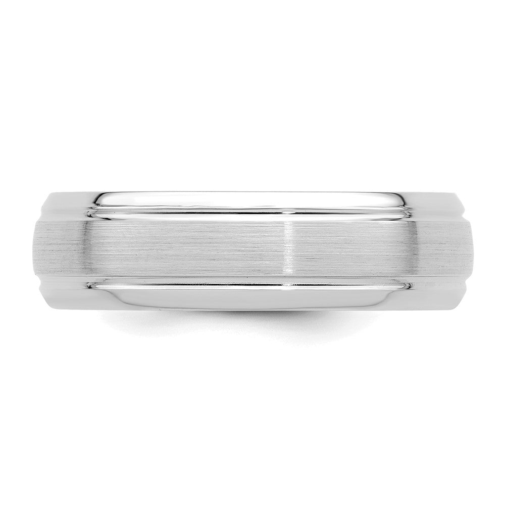 14K White Gold 6mm Heavyweight Comfort Fit Brushed Satin Line Edge Wedding Band Ring