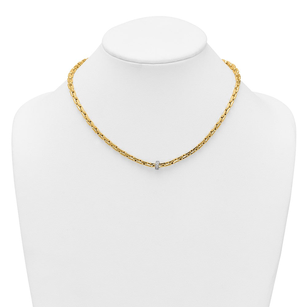 14K Two-Tone Gold Two-tone Polished Fancy Link with CZ Bead 17 Inch Necklace
