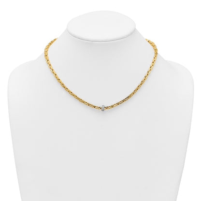 14K Two-Tone Gold Two-tone Polished Fancy Link with CZ Bead 17 Inch Necklace