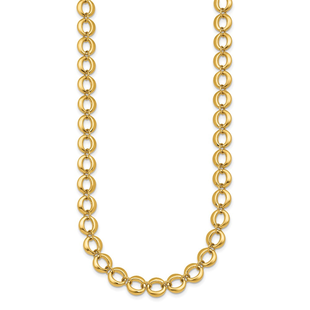 14K Yellow Gold Polished 8mm Fancy Circle Link 18 Inch Necklace