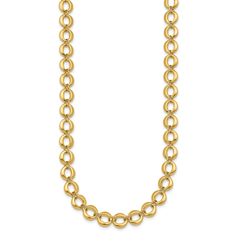 14K Yellow Gold Polished 8mm Fancy Circle Link 18 Inch Necklace