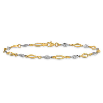 14K Two-Tone Gold Two-tone Polished Fancy Link 10 Inch Anklet