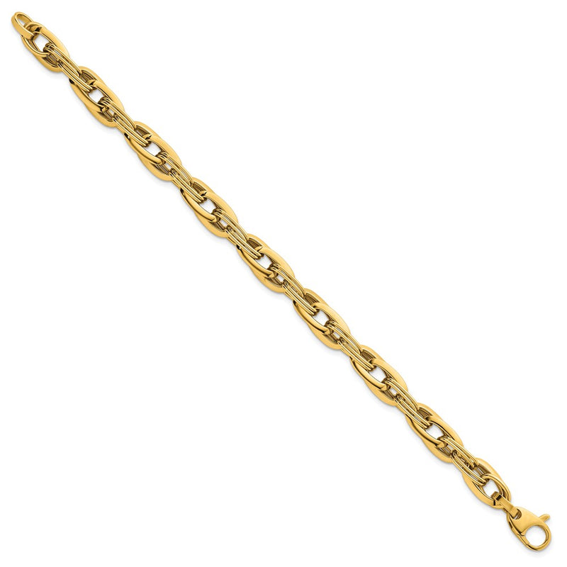 14K Yellow Gold Polished 8.2mm Lightweight Fancy Link Chain Bracelet