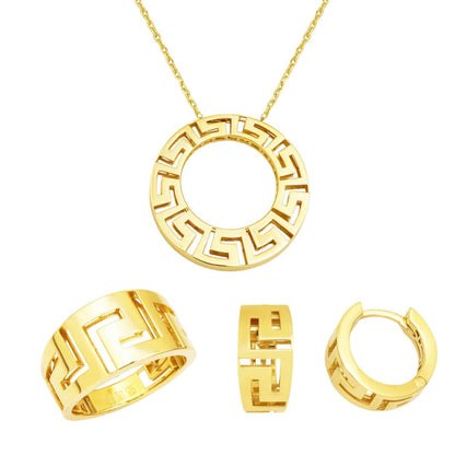 14K Yellow Gold Designer Inspired Hoop 3-Piece Jewelry Set