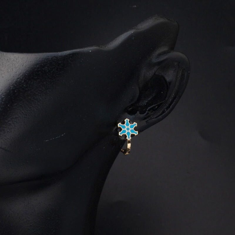 14K Yellow Gold Blue Ninja Star Children's Earrings