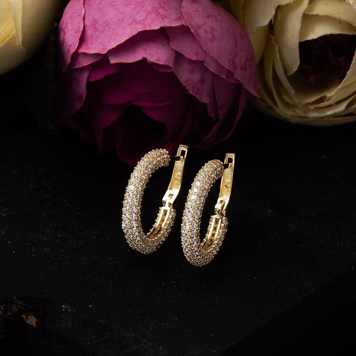 14K Yellow Gold Half Eternity Hoop Cubic Zirconia Earrings