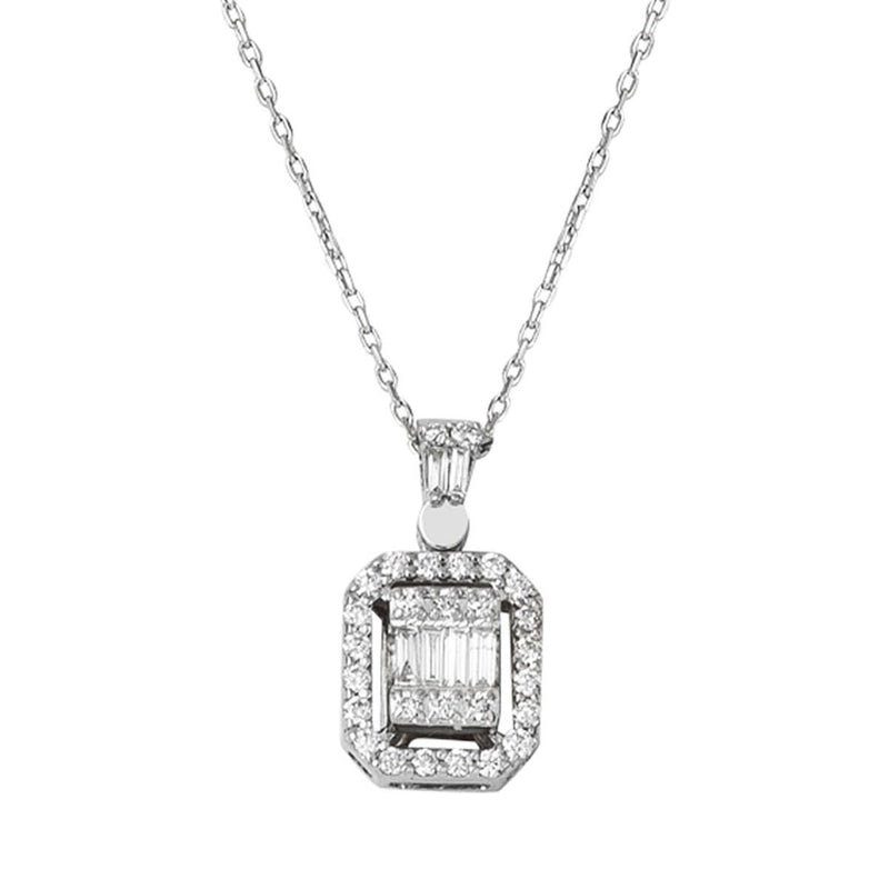14K White Gold 0.25 Ct Baguette Diamond Necklace