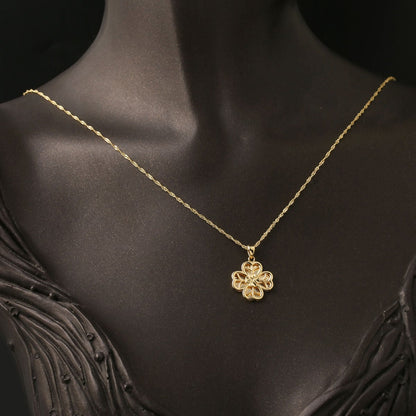 14K Yellow Gold Heart Clover Pendant