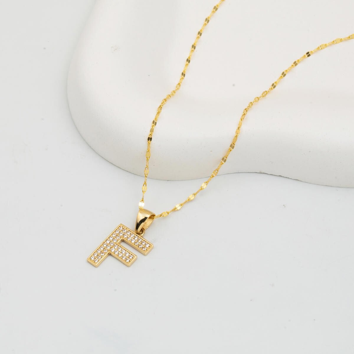 14K Yellow Gold Initial F Cubic Zirconia Necklace
