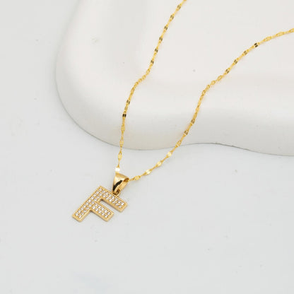 14K Yellow Gold Initial F Cubic Zirconia Necklace
