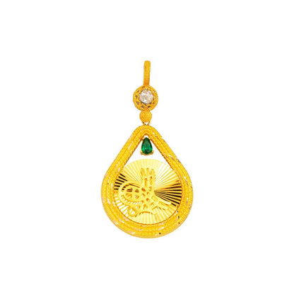 14K Yellow Gold Teardrop Ottoman Tughra Cubic Zirconia Pendant