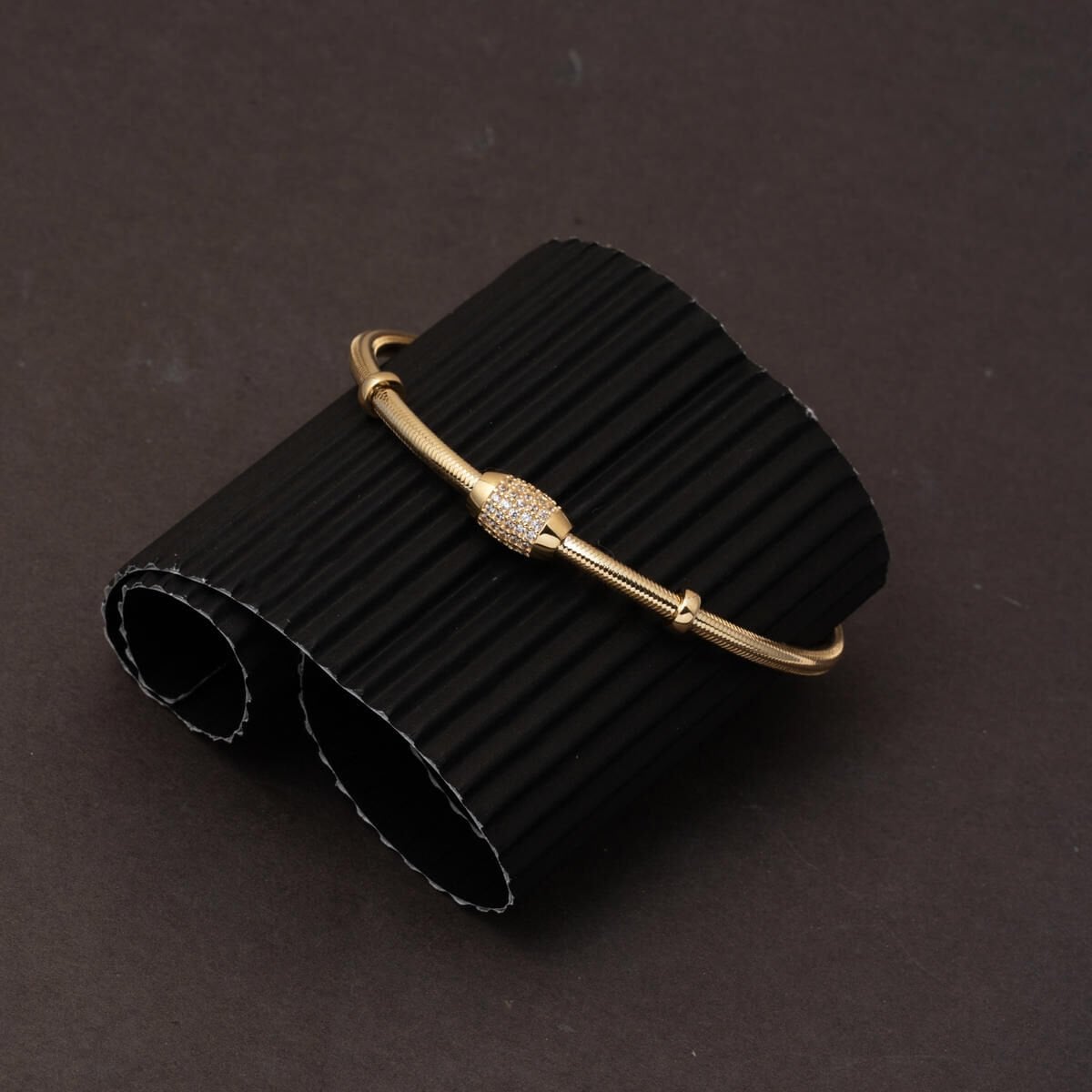 14K Yellow Gold Italian Herringbone Cubic Zirconia Bracelet
