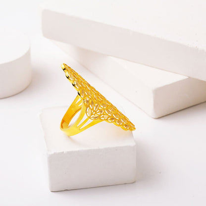 14K Yellow Gold Marquise Hand Engraved Ring